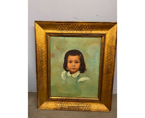 Dipinto olio su tela XX sec bambina C. Moraldi 70x60cm