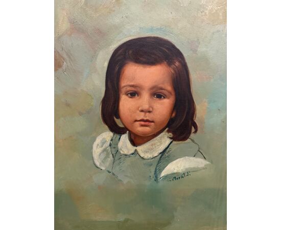 Dipinto olio su tela XX sec bambina C. Moraldi 70x60cm