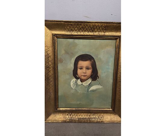 Dipinto olio su tela XX sec bambina C. Moraldi 70x60cm