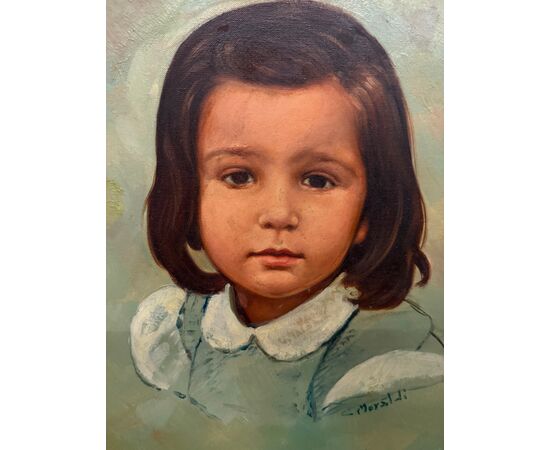 Dipinto olio su tela XX sec bambina C. Moraldi 70x60cm