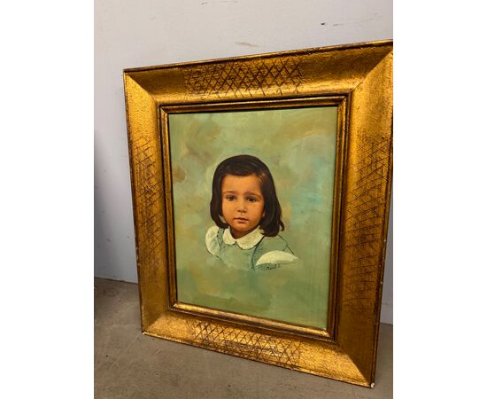 Dipinto olio su tela XX sec bambina C. Moraldi 70x60cm