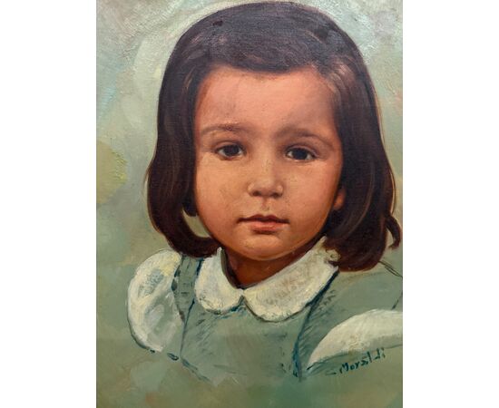 Dipinto olio su tela XX sec bambina C. Moraldi 70x60cm