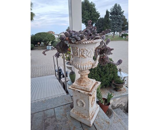 Cast iron vase with pedestal
