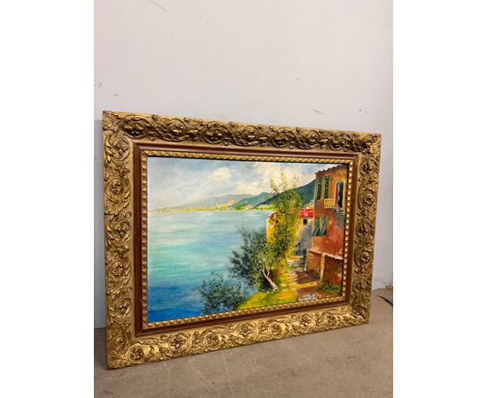 Olio su tela raffigurante Golfo di Napoli, anni 50, 85x67cm