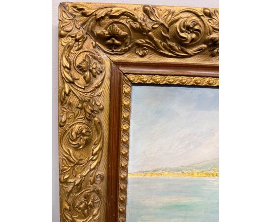 Olio su tela raffigurante Golfo di Napoli, anni 50, 85x67cm