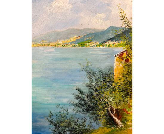 Olio su tela raffigurante Golfo di Napoli, anni 50, 85x67cm