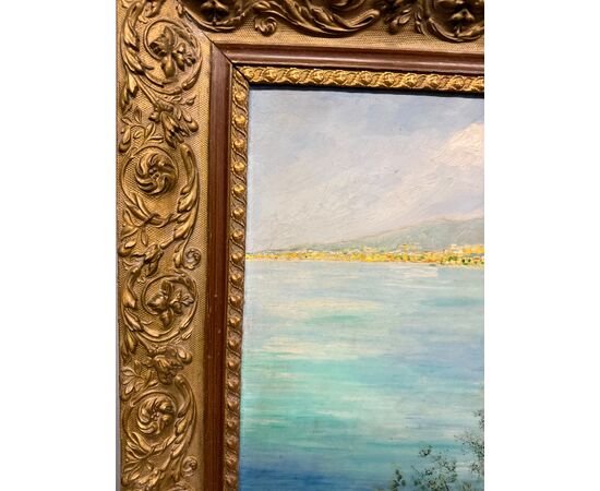 Olio su tela raffigurante Golfo di Napoli, anni 50, 85x67cm