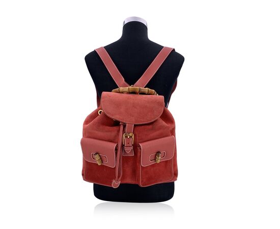 GUCCI Zaino Vintage in Camoscio Col. Rosso Bamboo M
