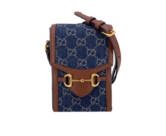 GUCCI Borsa a Tracolla in Denim Col. Blu Horsebit 1955 S