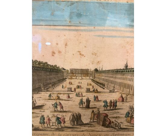 Antique 19th century painted engraving, "Vue de la Carriere de Nency au Septentrion", 52x38cm