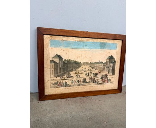 Antique 19th century painted engraving, "Vue de la Carriere de Nency au Septentrion", 52x38cm