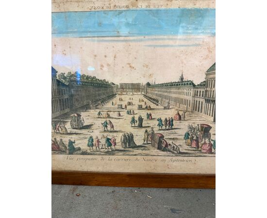 Antique 19th century painted engraving, "Vue de la Carriere de Nency au Septentrion", 52x38cm