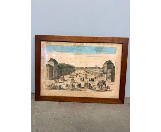 Antique 19th century painted engraving, "Vue de la Carriere de Nency au Septentrion", 52x38cm