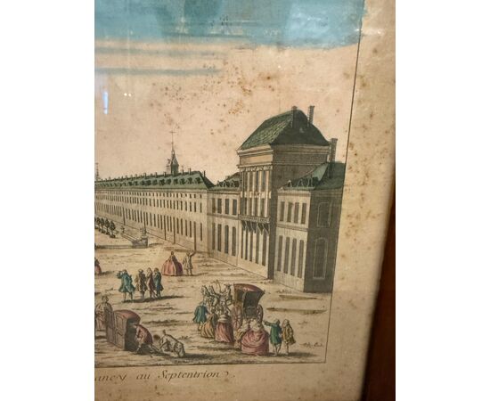 Antique 19th century painted engraving, "Vue de la Carriere de Nency au Septentrion", 52x38cm