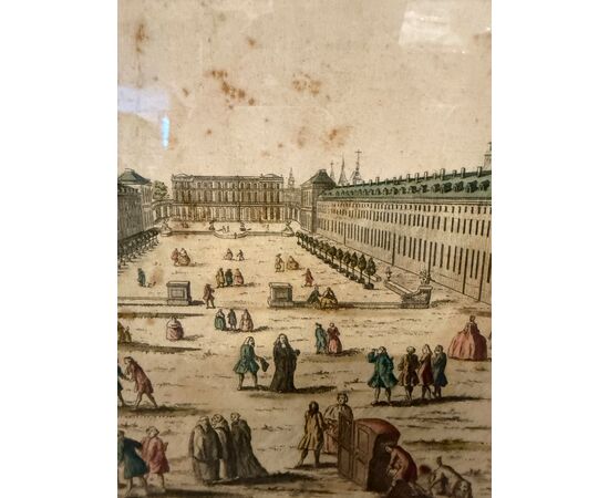 Antique 19th century painted engraving, "Vue de la Carriere de Nency au Septentrion", 52x38cm