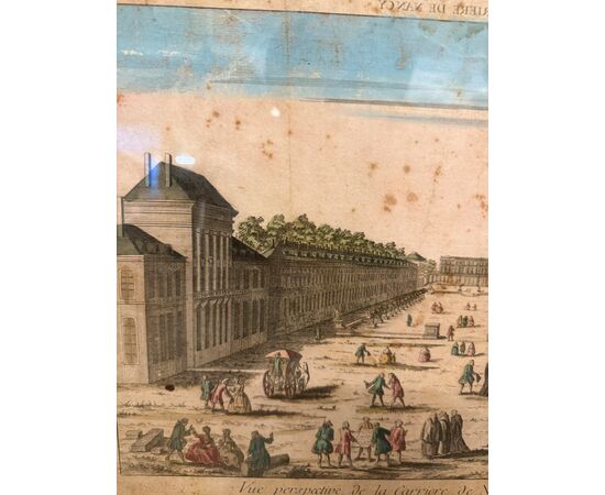 Antique 19th century painted engraving, "Vue de la Carriere de Nency au Septentrion", 52x38cm