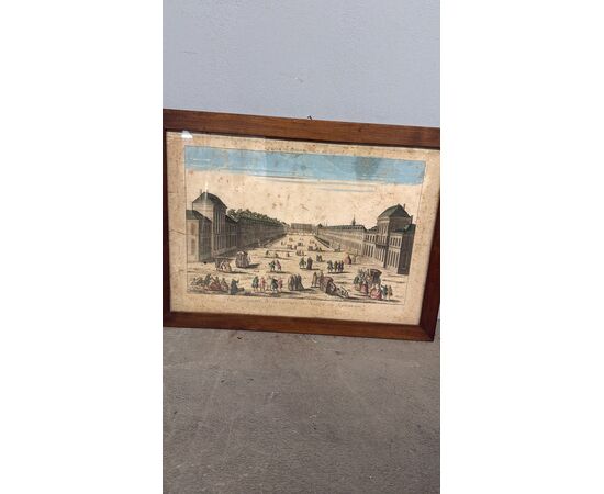 Antique 19th century painted engraving, "Vue de la Carriere de Nency au Septentrion", 52x38cm