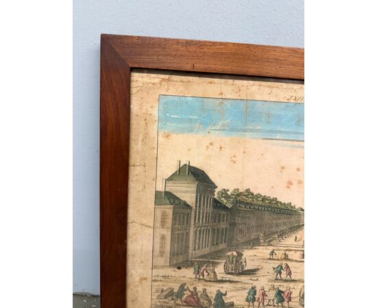 Antique 19th century painted engraving, "Vue de la Carriere de Nency au Septentrion", 52x38cm