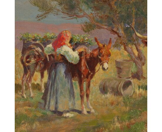 Dipinto di Pietro Barucci Scena Campestre con Figure