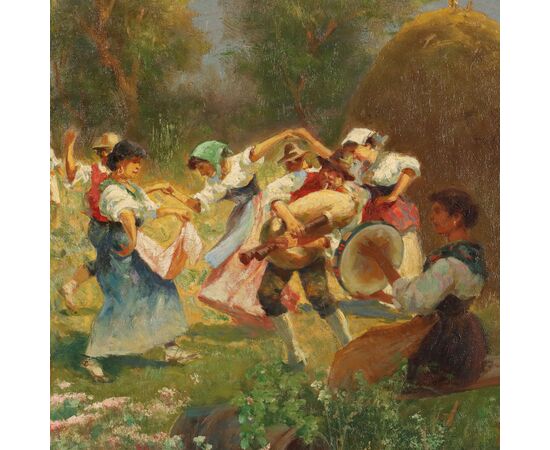 Dipinto di Pietro Barucci Scena Campestre con Figure