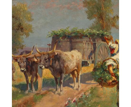 Dipinto di Pietro Barucci Scena Campestre con Figure
