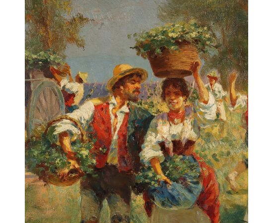 Dipinto di Pietro Barucci Scena Campestre con Figure