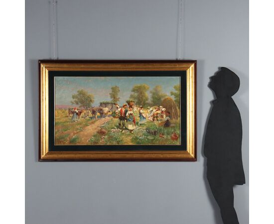 Dipinto di Pietro Barucci Scena Campestre con Figure