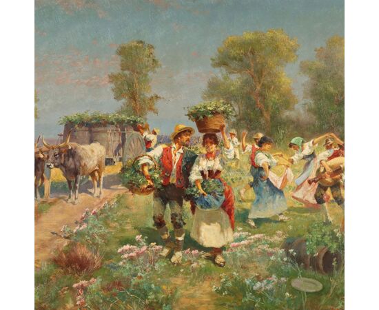 Dipinto di Pietro Barucci Scena Campestre con Figure