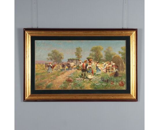 Dipinto di Pietro Barucci Scena Campestre con Figure