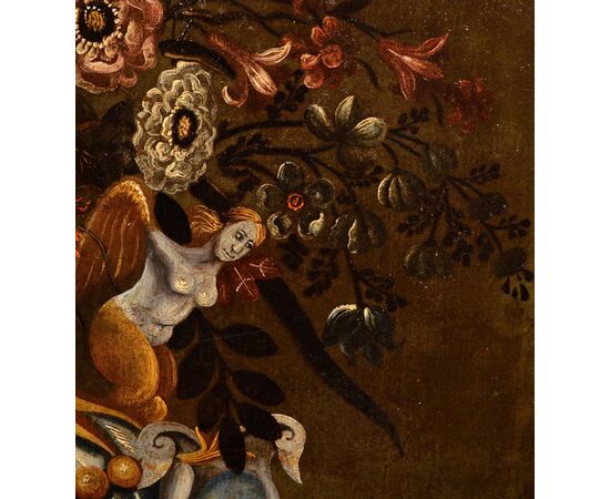 Natura morta di fiori in un vaso classico, Maestro del vaso a grottesche (attivo a Roma e Napoli nel primo quarto del XVII secolo)
