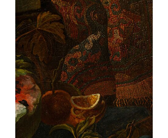 19th century, follower of Maximilian Pfeiler, Still life with grapes and watermelon and carpet