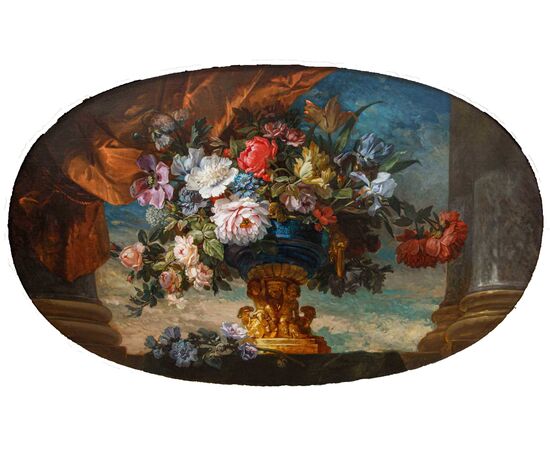 Natura morta ovale con fiori, XIX secolo