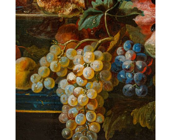19th century, follower of Maximilian Pfeiler, Still life with grapes and watermelon and carpet
