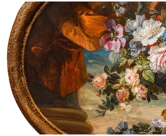 Natura morta ovale con fiori, XIX secolo