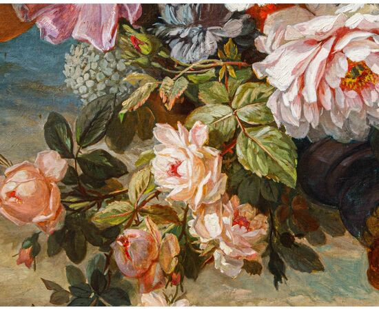 Natura morta ovale con fiori, XIX secolo