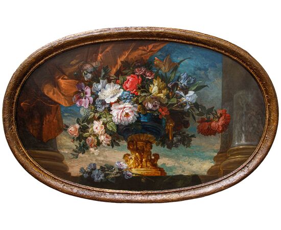 Natura morta ovale con fiori, XIX secolo