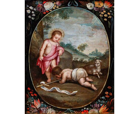 Scuola fiamminga, secondo terzo del XVII sec, Bambino con San Giovannino