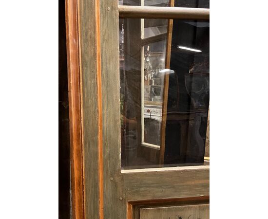 PTL718 - Porta bifacciale a vetri, con telaio, epoca '800, luce cm L 89 x H 206