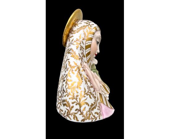 Ceramic bust of Madonna with gold decorations. Cacciapuoti.