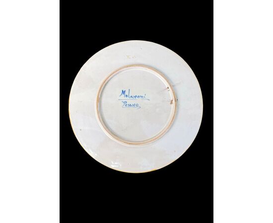 Majolica plate with Art Nouveau decoration. Molaroni Manufactory. Pesaro.