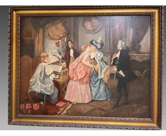DIPINTO OLIO SU TELA  " SCENA  DI BALLO "