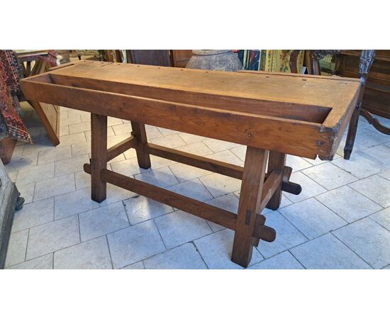 19th-century carpenter's workbench with triple vise