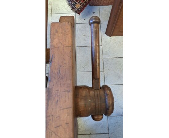 19th-century carpenter's workbench with triple vise