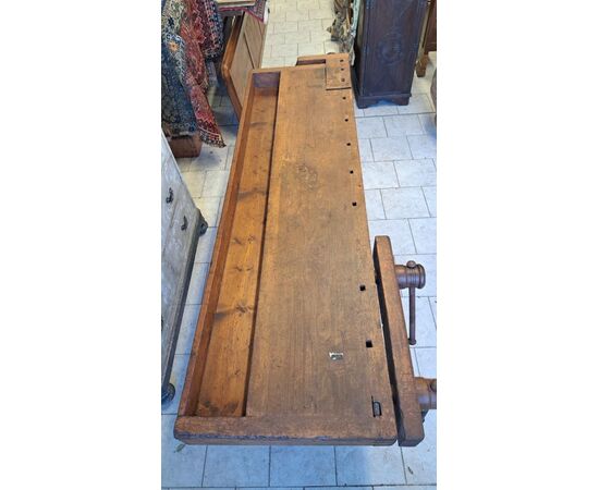 19th-century carpenter's workbench with triple vise