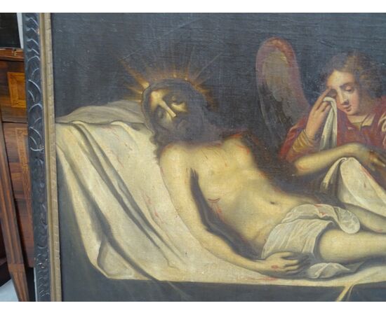Monumentale dipinto olio tela datato 1751 scuola spagnola Deposizione di Cristo