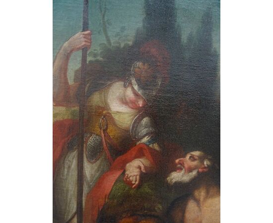 Grande dipinto olio su tela scuola italiana XVII secolo scena mitologica