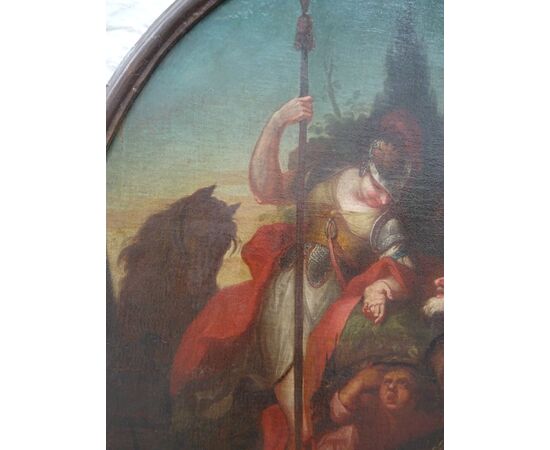 Grande dipinto olio su tela scuola italiana XVII secolo scena mitologica