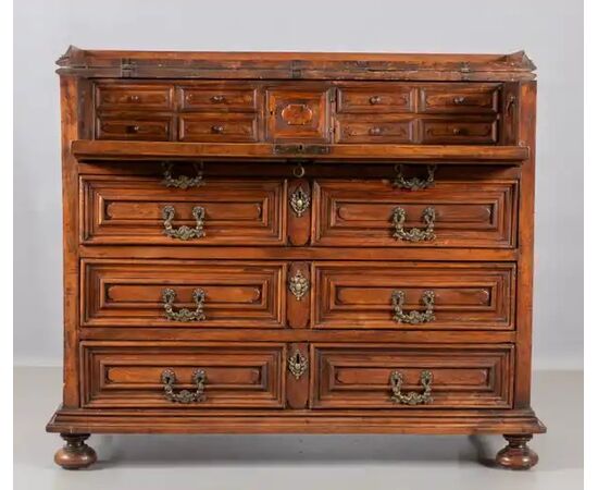 Walnut cabinet with writing desk. Lombardy 17th century
