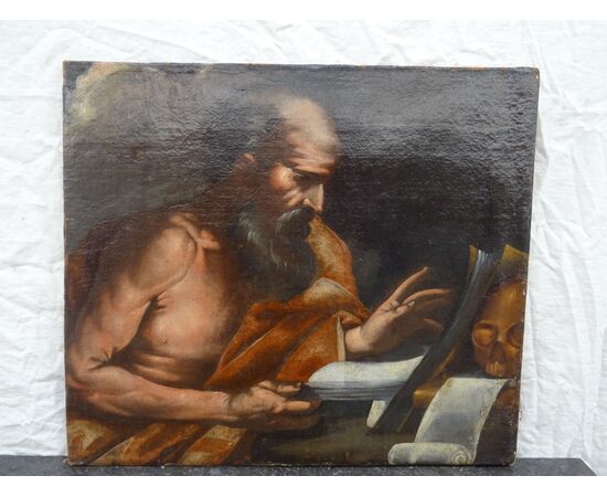 Dipinto olio su tela scuola italiana San girolamo XVII secolo