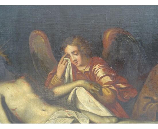 Monumentale dipinto olio tela datato 1751 scuola spagnola Deposizione di Cristo